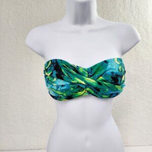 Bikini Top Watercolor Strapless Blue Green Boning Women's 8